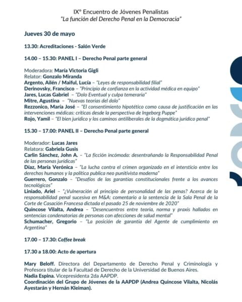 IX Encuentro de Jóvenes Penalistas AAPDP - Cronograma